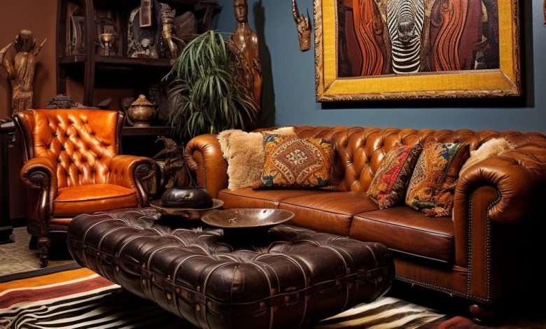 African-Inspired Interior Design with Modern Sofas and Epoxy Tables