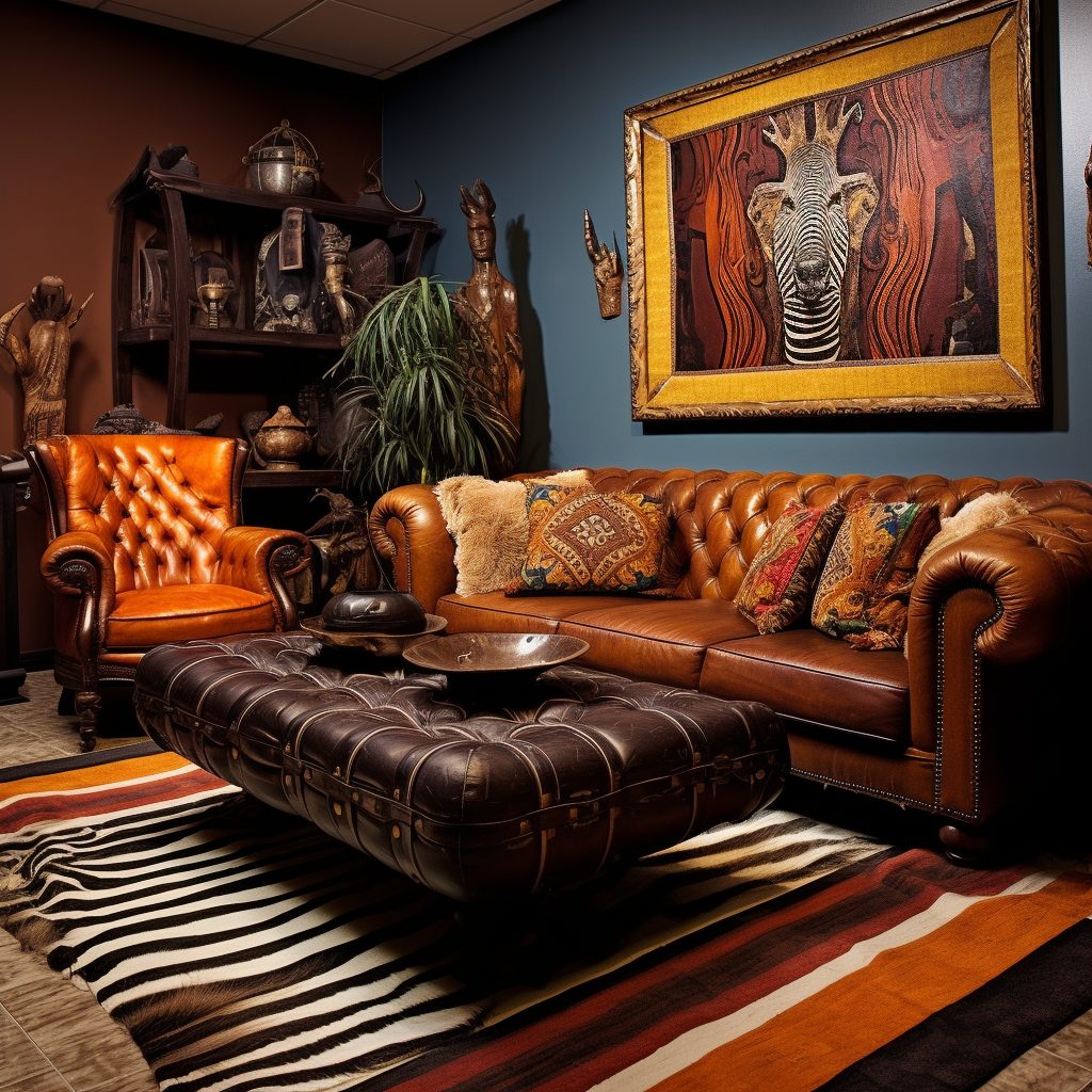 African-Inspired Interior Design with Modern Sofas and Epoxy Tables